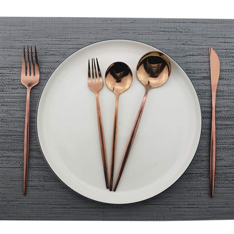 JASHII Rose Gold Silverware Set, JASHII 20-Piece Stainless Steel Flatware Cutlery Set for 4, Elegant Hourglass Polished Mirror Finish, Ideal for Home Hotel Wedding Festival Party, Dishwasher Safe - Image 4